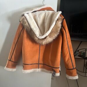 Orange Faux Fur Lined Jacket with Hood